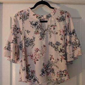 URBAN Romantics Floral Print Blouse with Ruffle Sleeves